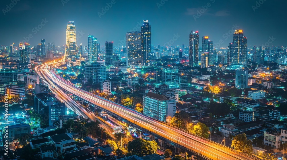 Fototapeta premium skyscrapers metropolis night illumination city