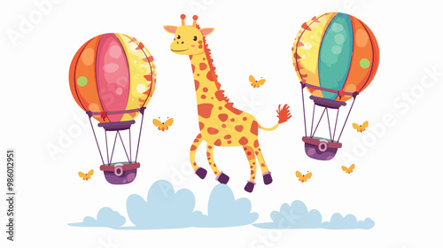 Wallpaper Mural Majestic Giraffe Soaring High in Vibrant Sky on Colorful Aerostat Flat Torontodigital.ca