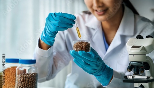 Researcher analyzing agricultural grains and legumes in the laboratory