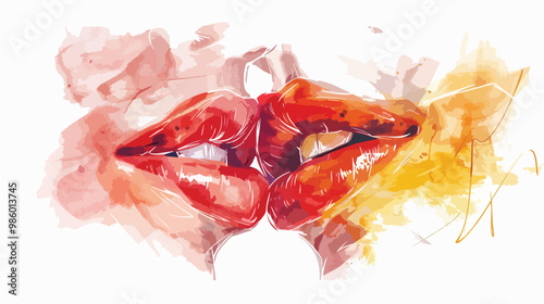 Romantic Kiss Illustration, Mixed Media Flat Vector Design