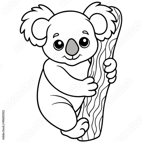 Playful Koala Clinging to a Tree Cute, Rounded Line Art Vector