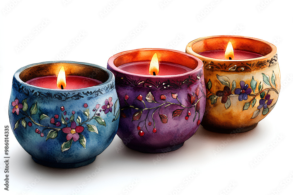 Boho Christmas tea light holder clipart, with intricate patterns, watercolor illustration, warm colors, isolated on white background Boho Christmas tea light holder clipart, with intricate patterns, watercolor illustration, warm colors, isolated on white background