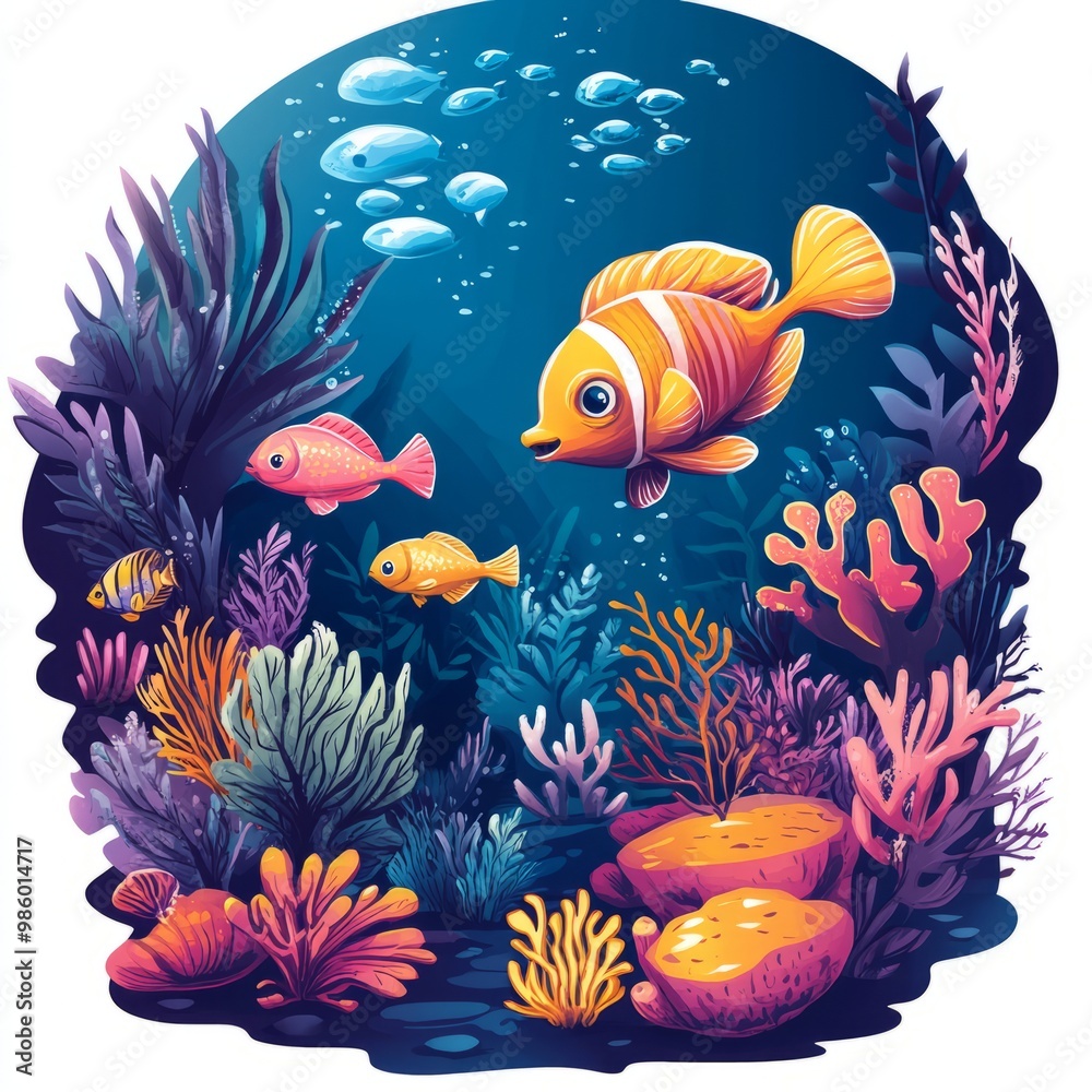 Fototapeta premium Colorful Underwater Scene with Vibrant Marine Life