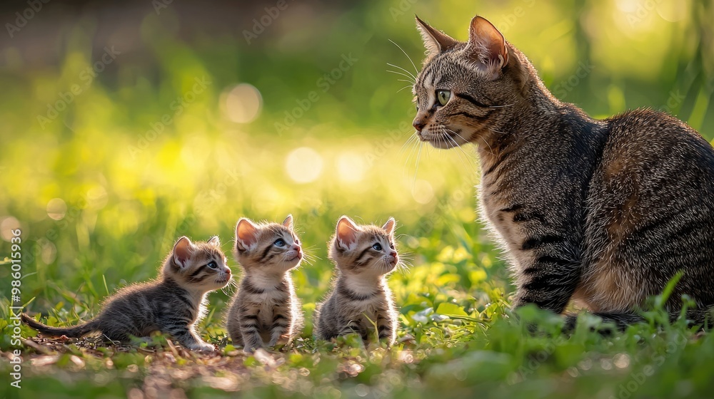 Fototapeta premium cat with kittens. Selective focus