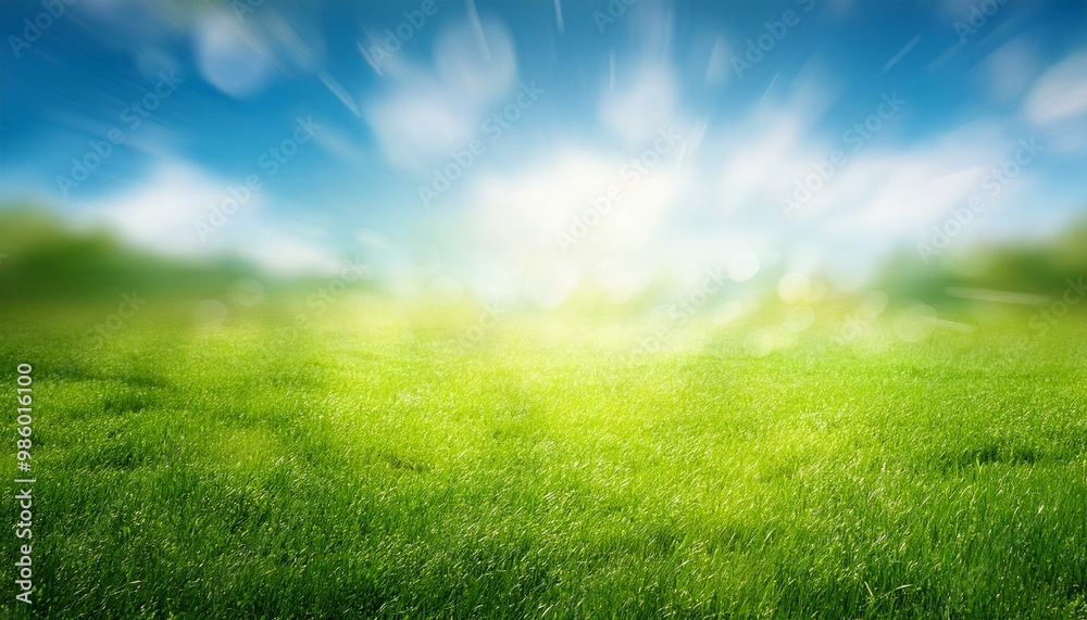 Sunny spring meadow blur background, blue sky to green grass gradient Sunny spring meadow blur background, blue sky to green grass gradient