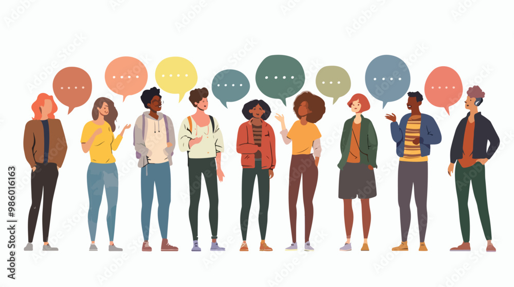 Diverse Young Professionals Discussing Ideas with Speech Bubbles and Car in Background Diverse Young Professionals Discussing Ideas with Speech Bubbles and Car in Background