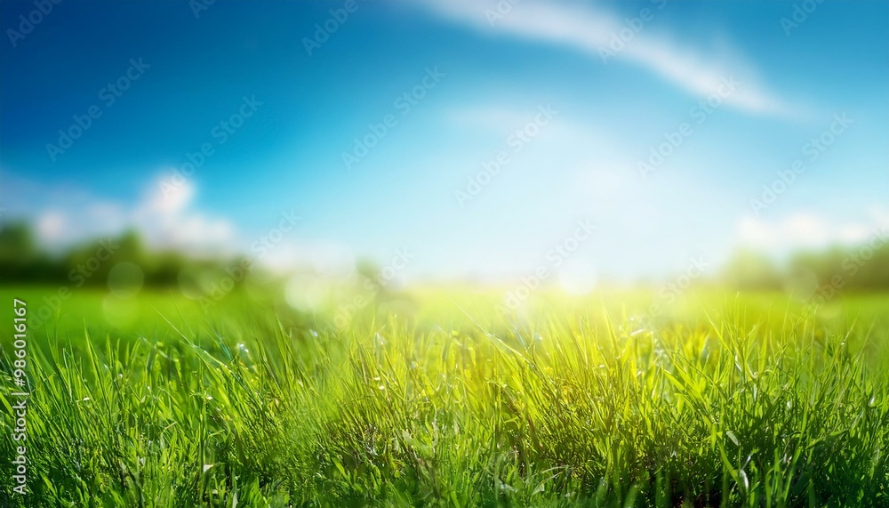 Sunny spring meadow blur background, blue sky to green grass gradient Sunny spring meadow blur background, blue sky to green grass gradient