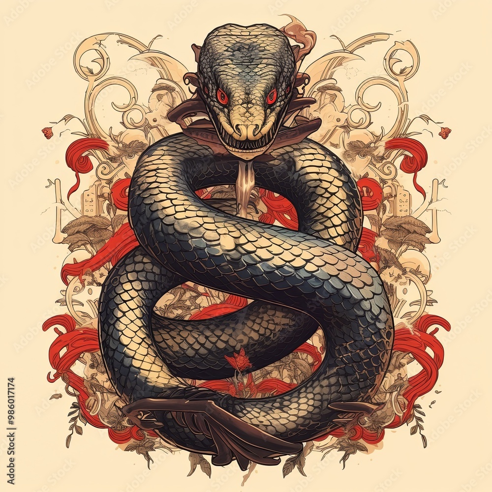 Obraz premium Snake in chinese art style
