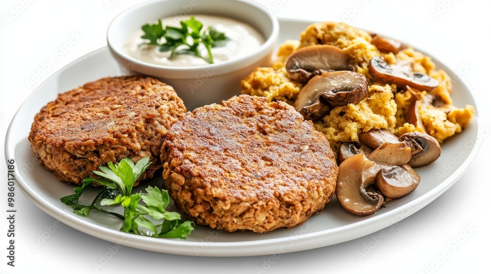 Sliced soy-based vegan steak served with a side of roasted vegetables, captured on a transparent background. Perfect for promoting vegan dining options in high-end restaurants Sliced soy-based vegan steak served with a side of roasted vegetables, captured on a transparent background. Perfect for promoting vegan dining options in high-end restaurants