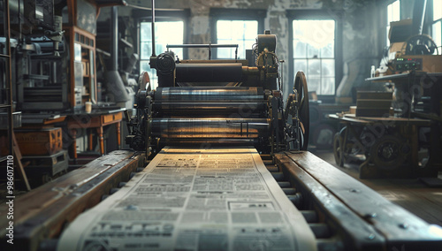 A steam-powered printing press producing a daily newspaper