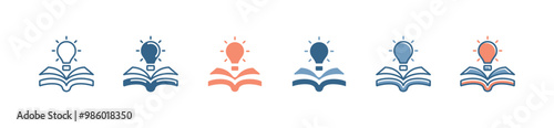 open book knowledge lightbulb icon set study innovation creative learning business solution inspiration vector illustration