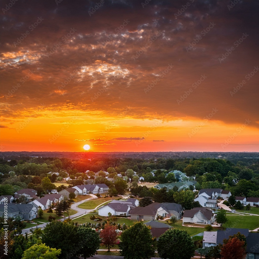 Unrealistically Dramatic Sunset over Suburbs of Lexington, Kentucky Unrealistically Dramatic Sunset over Suburbs of Lexington, Kentucky