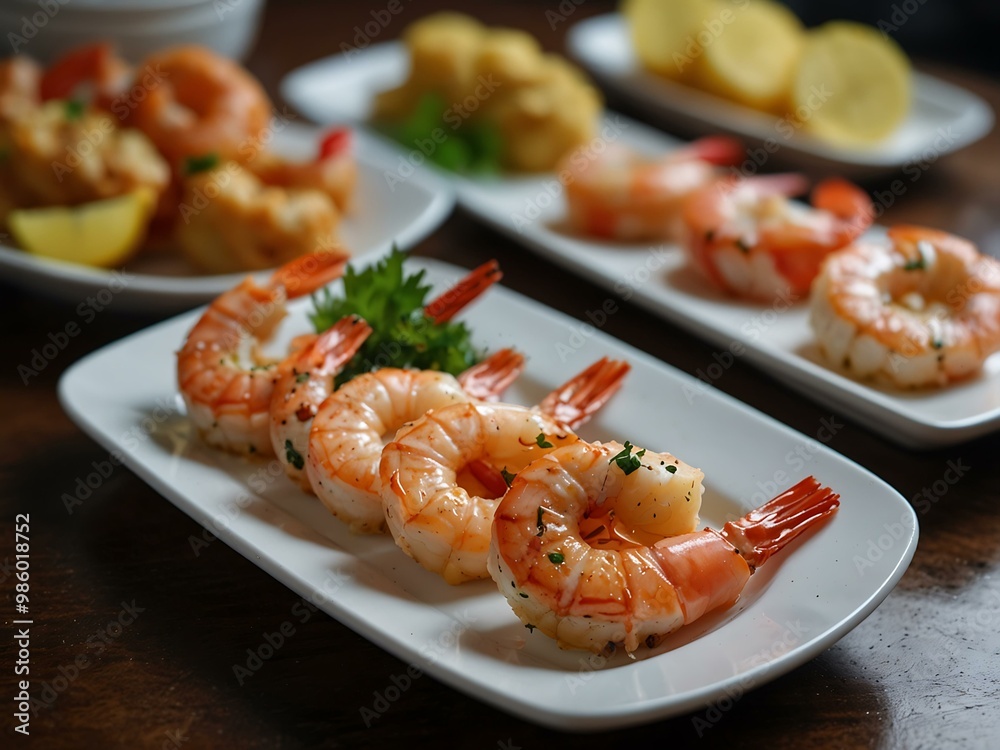Plate of seafood shrimp presented attractively.