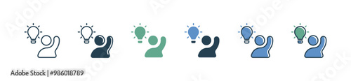 creative business lightbulb icon set people raise hand with innovation lamp creative idea vector illustration simple inspiration person thinking design for web and app