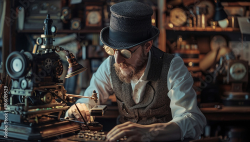 A steampunk detective using advanced mechanical gadgets to solve a mystery