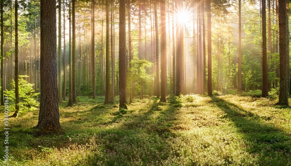Obraz premium Wald Panorama mit Sonnenstrahlen