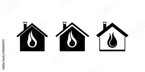 VectorOutlineFilledSign ofvs269 - modern home heating icon . Isolated transparent grid . Central heating system . Black outline and filled version . AI / EPS / PNG. g11609.