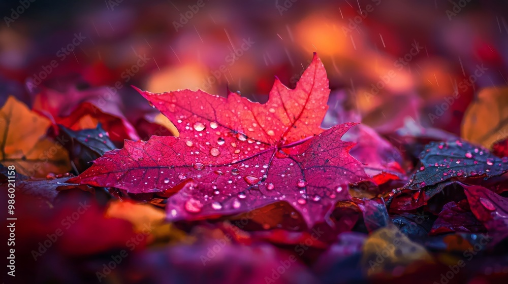 Maple Leaf Dew Covered Close Up. Fallen Leaves Fall Autumn Nature Shot. Maple Leaf Dew Covered Close Up. Fallen Leaves Fall Autumn Nature Shot.