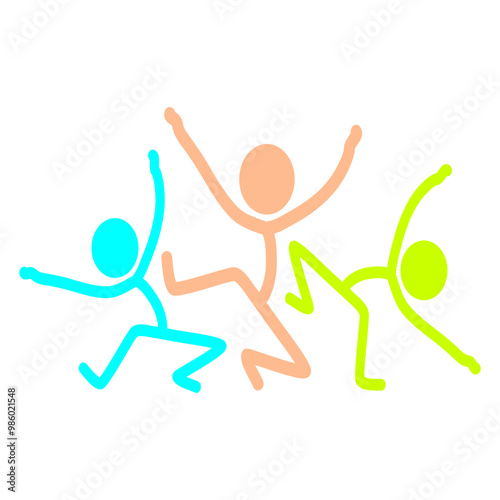 3 Stickman Guys Dancing Party People On Time Crew Love Music Life Play Freak Listening Fun Sound Club Bass Playing Band Hobby Dance Floor Weekend Quote Text Logo Friends Team Festival Disco