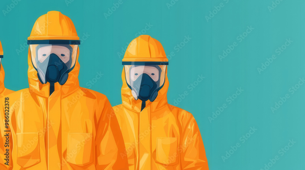 Illustration of workers in protective gear, emphasizing safety in hazardous environments. Illustration of workers in protective gear, emphasizing safety in hazardous environments.