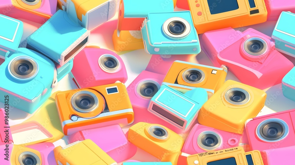 Colorful Cameras Piled Together in a Creative Chaos Colorful Cameras Piled Together in a Creative Chaos