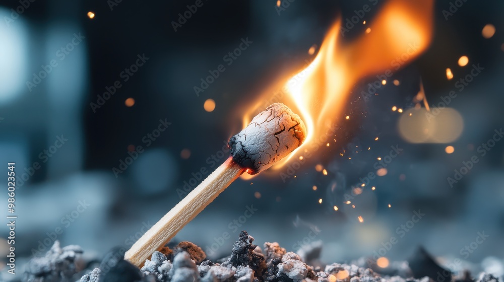 An up-close image of a matchstick ignited with a bright flame, emanating heat and light against a backdrop of glowing embers, representing ignition and energy release. An up-close image of a matchstick ignited with a bright flame, emanating heat and light against a backdrop of glowing embers, representing ignition and energy release.