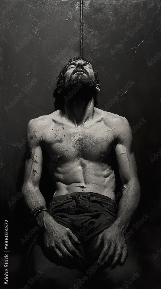 Black and White Portrait of a Man with Intense Expression Black and White Portrait of a Man with Intense Expression