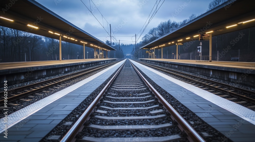 An empty railway platform with tracks leading off into the horizon, evoking a sense of anticipation and the promise of travel and exploration. An empty railway platform with tracks leading off into the horizon, evoking a sense of anticipation and the promise of travel and exploration.
