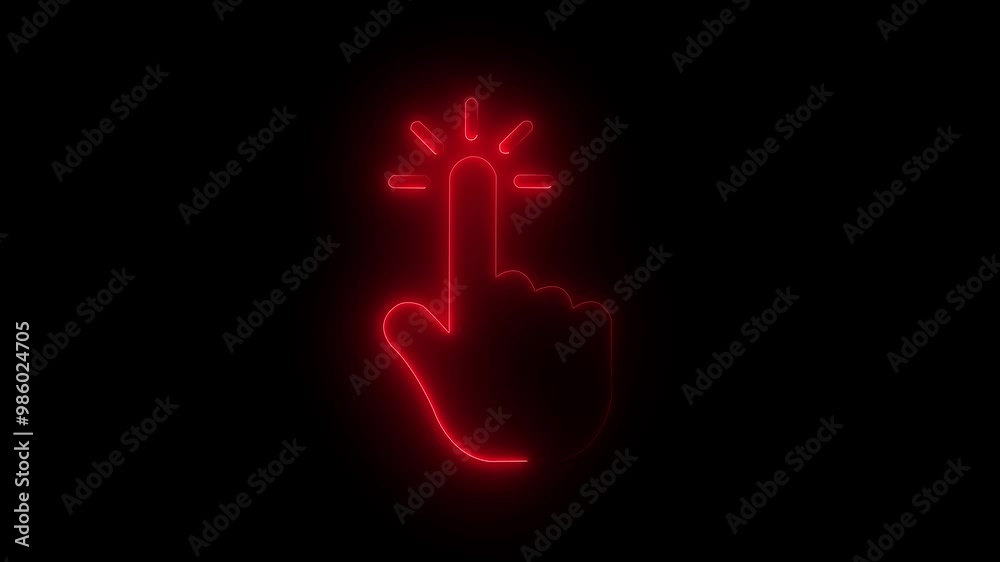 glowing Neon hand finger touch icon. glowing animation on black background glowing Neon hand finger touch icon. glowing animation on black background