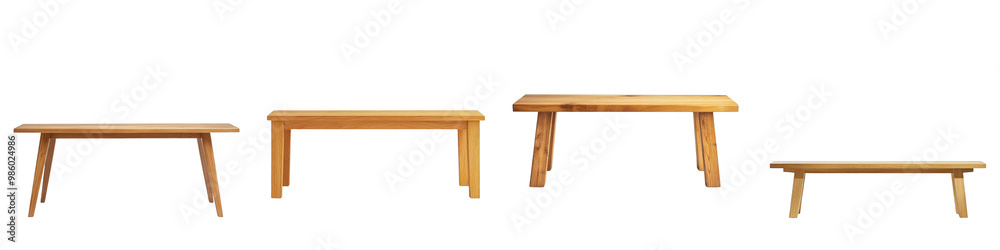 Collection of empty wooden tables in different styles and designs including modern vintage rustic and minimalist suitable for home office or workspace settings Collection of empty wooden tables in different styles and designs including modern vintage rustic and minimalist suitable for home office or workspace settings
