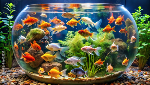 Decorative aquarium with colorful fish photo