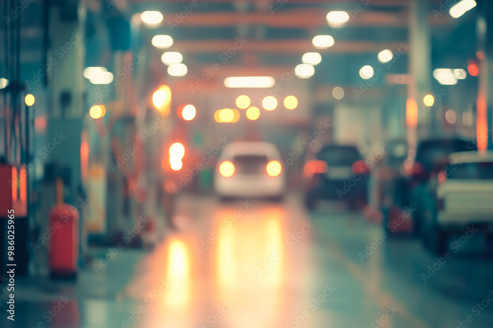 Blurred background of an auto repair service center