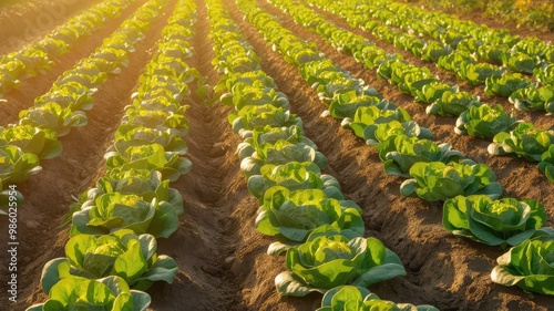 Rows of young lettuce