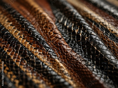 Queen snake skin featuring dark brown or black crossbands in a unique horizontal pattern. photo