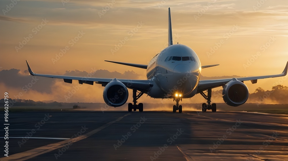 plane landing during wonderful sunrise, generative ai plane landing during wonderful sunrise, generative ai
