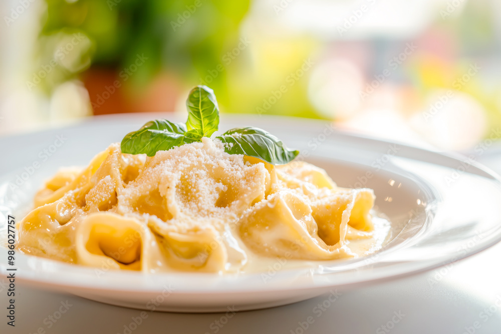 Tortellini pasta in a creamy cheese sauce with rosemary Tortellini pasta in a creamy cheese sauce with rosemary