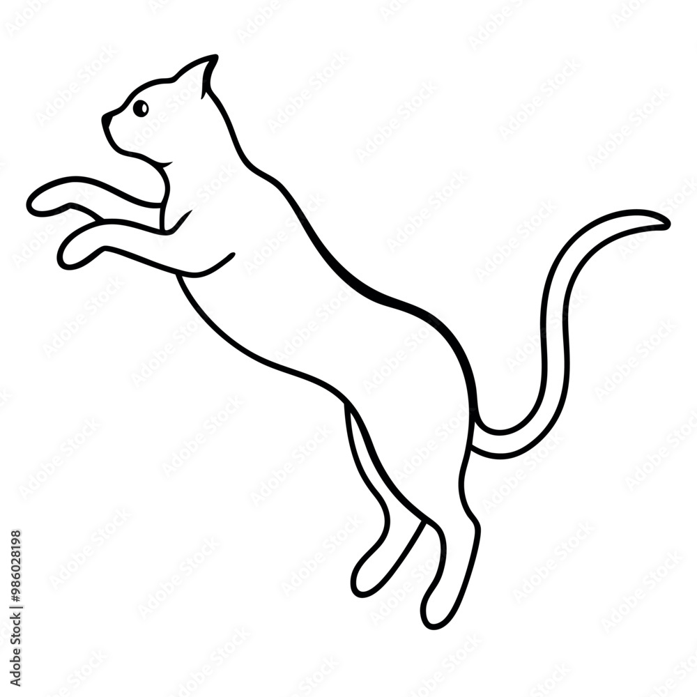 a black silhouette of a cat jumping in the air. The cat is facing towards the right side of the image and its body is stretched upwards a black silhouette of a cat jumping in the air. The cat is facing towards the right side of the image and its body is stretched upwards