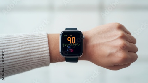 Smartwatch Heart Rate Monitor Displaying BPM