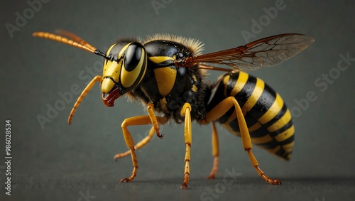 Realistic 3D render of a yellow jacket wasp, showcasing its stripes.