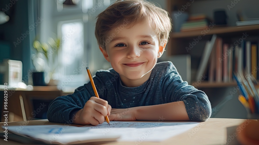 the boy is doing his homework. Selective focus the boy is doing his homework. Selective focus