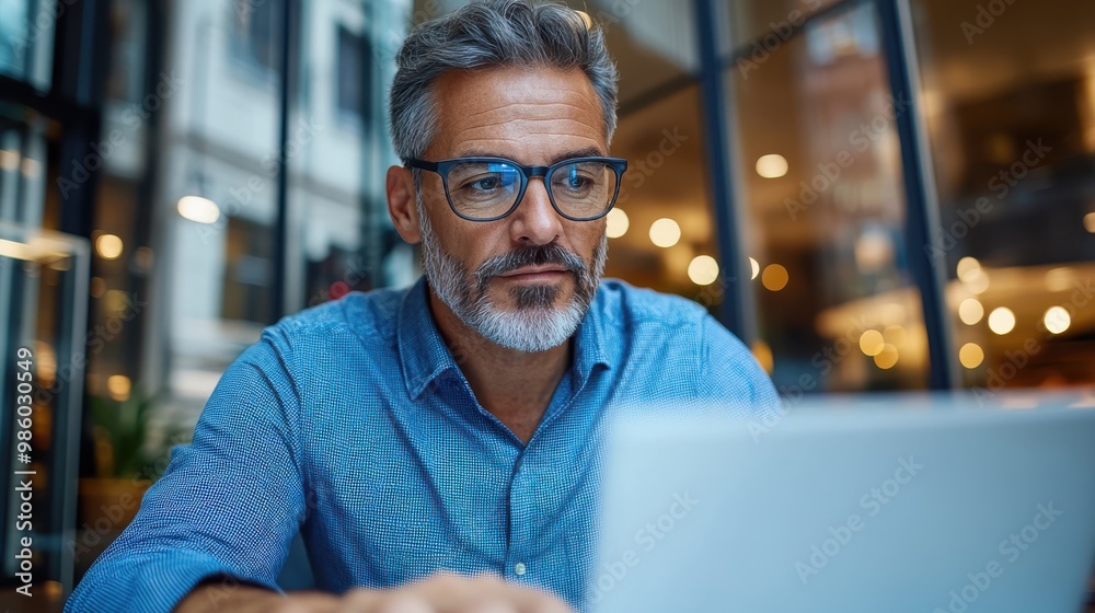 Intelligent man with a laptop in hand seated at a bustling city cafe, surrounded by vibrant urban energy and captivating modern atmosphere full of life. Intelligent man with a laptop in hand seated at a bustling city cafe, surrounded by vibrant urban energy and captivating modern atmosphere full of life.