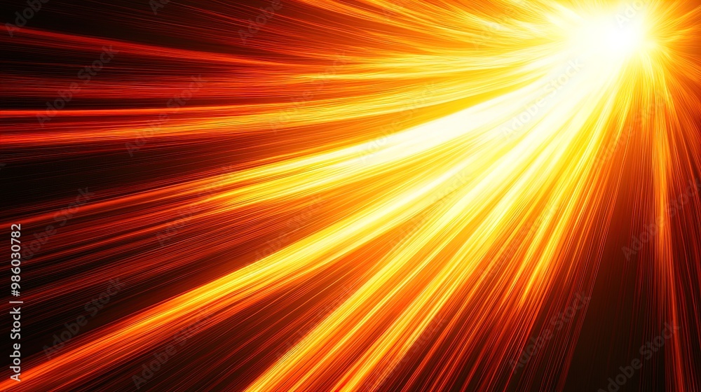 Obraz premium Dynamic Radiance: A Stunning Poster of Glowing Lines and Sunburst in Warm Orange and Yellow, Perfect for Energizing Sports Interiors and Modern Spaces