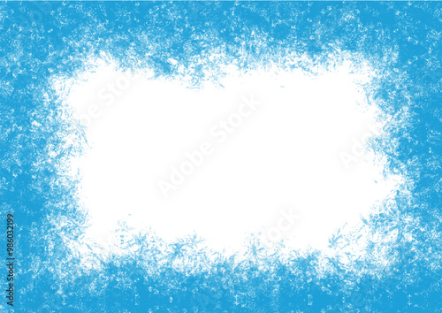 Snow and ice winter frame, distressed, retro, light blue