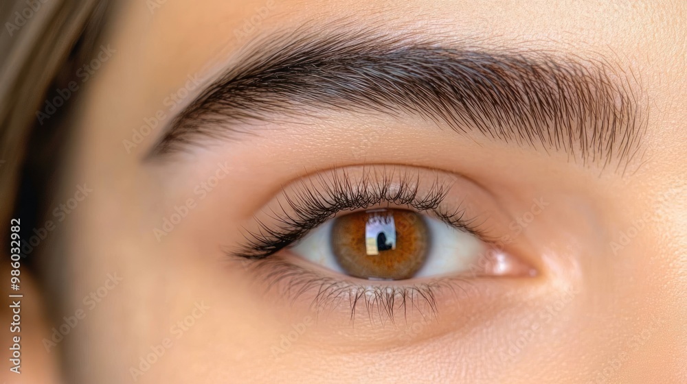 Obraz premium Close up of a woman's eye with long eyelashes.