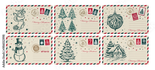 Postcard, Christmas mail, hand drawn illustration.	
