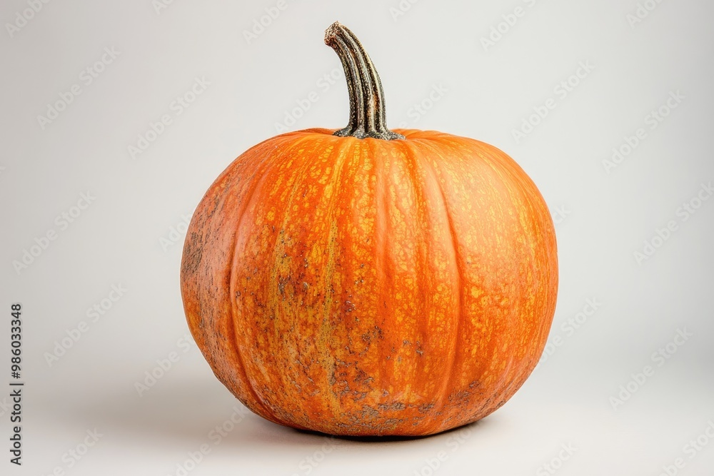 A Single Orange Pumpkin with a Brown Stem on a White Background A Single Orange Pumpkin with a Brown Stem on a White Background