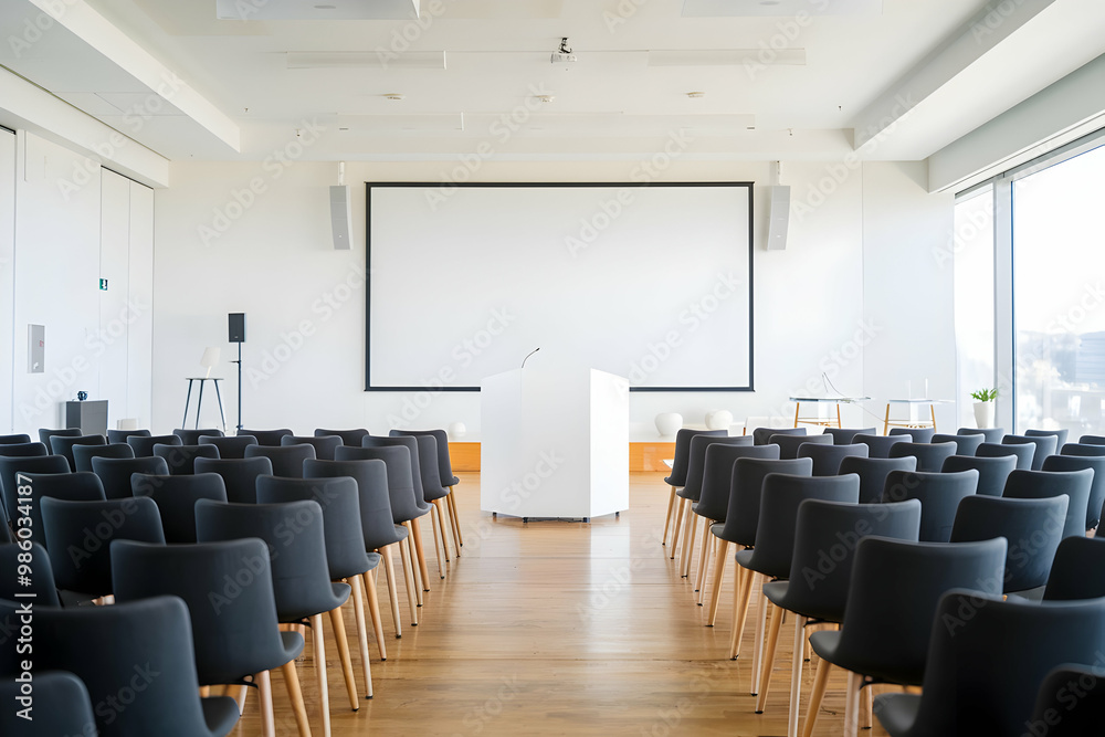 Fototapeta premium Modern Conference Room with Rows of Empty Chairs