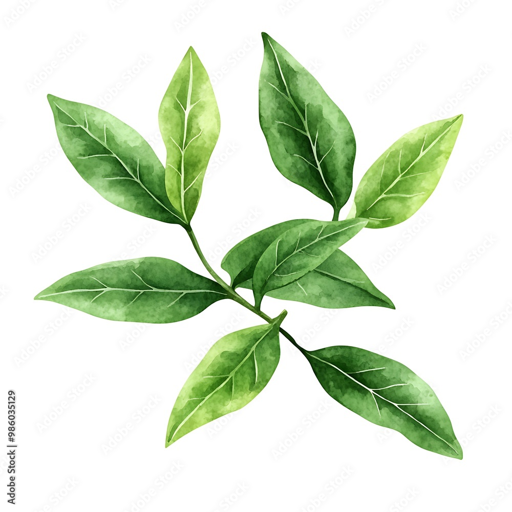 Watercolor Green Leaves Branch Illustration. Watercolor Green Leaves Branch Illustration.