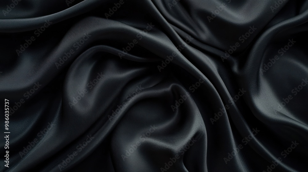Obraz premium A close-up view of smooth, dark fabric with intricate folds and shadows.