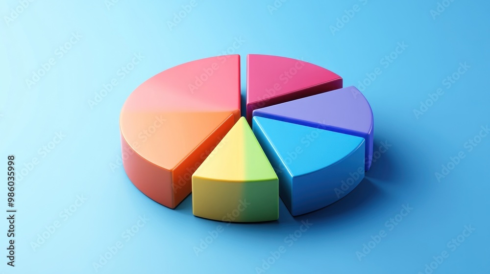 Fototapeta premium Colorful 3D pie chart on a blue background.